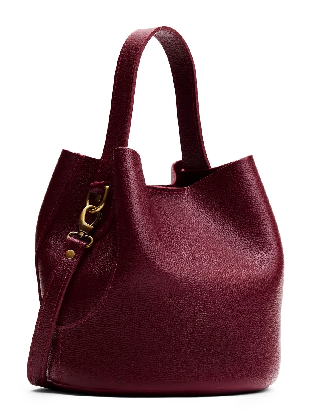 Cabernet*Large | Symmetrical bucket bag with handle, latch closure, and removable crossbody strap
