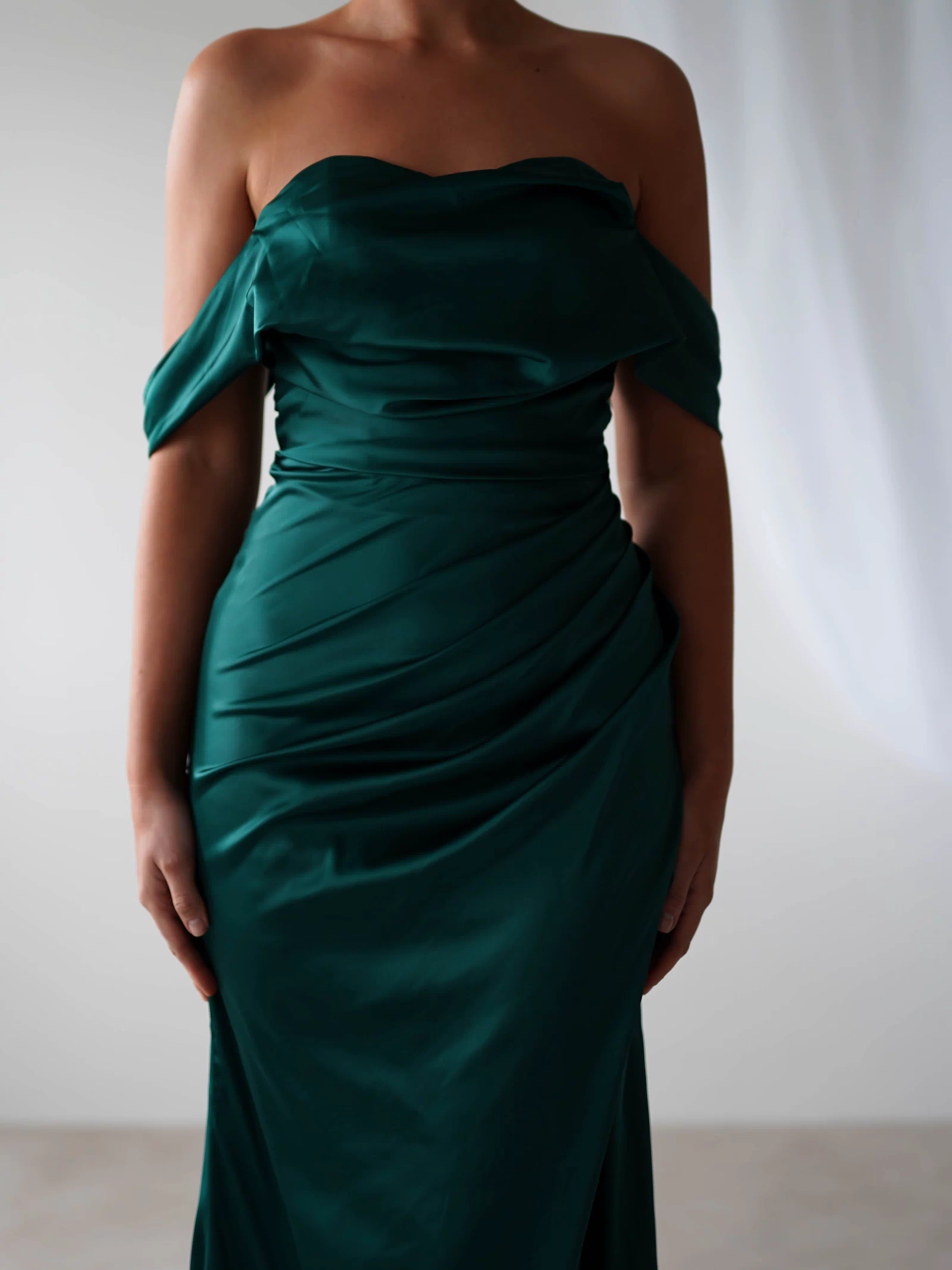 Beth Draped Silky Satin Gown | Green-Oh Hello Clothing