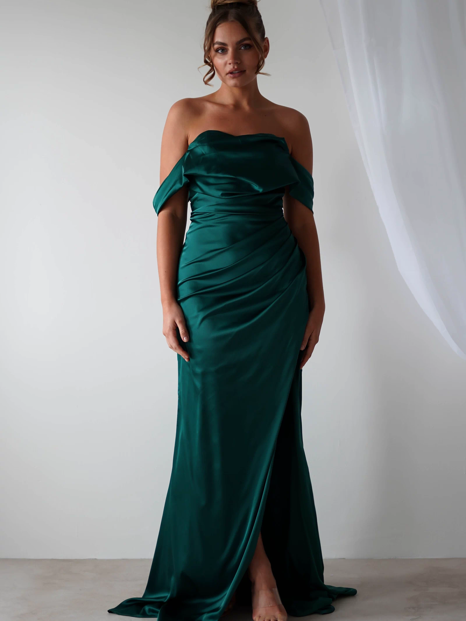 Beth Draped Silky Satin Gown | Green-Oh Hello Clothing