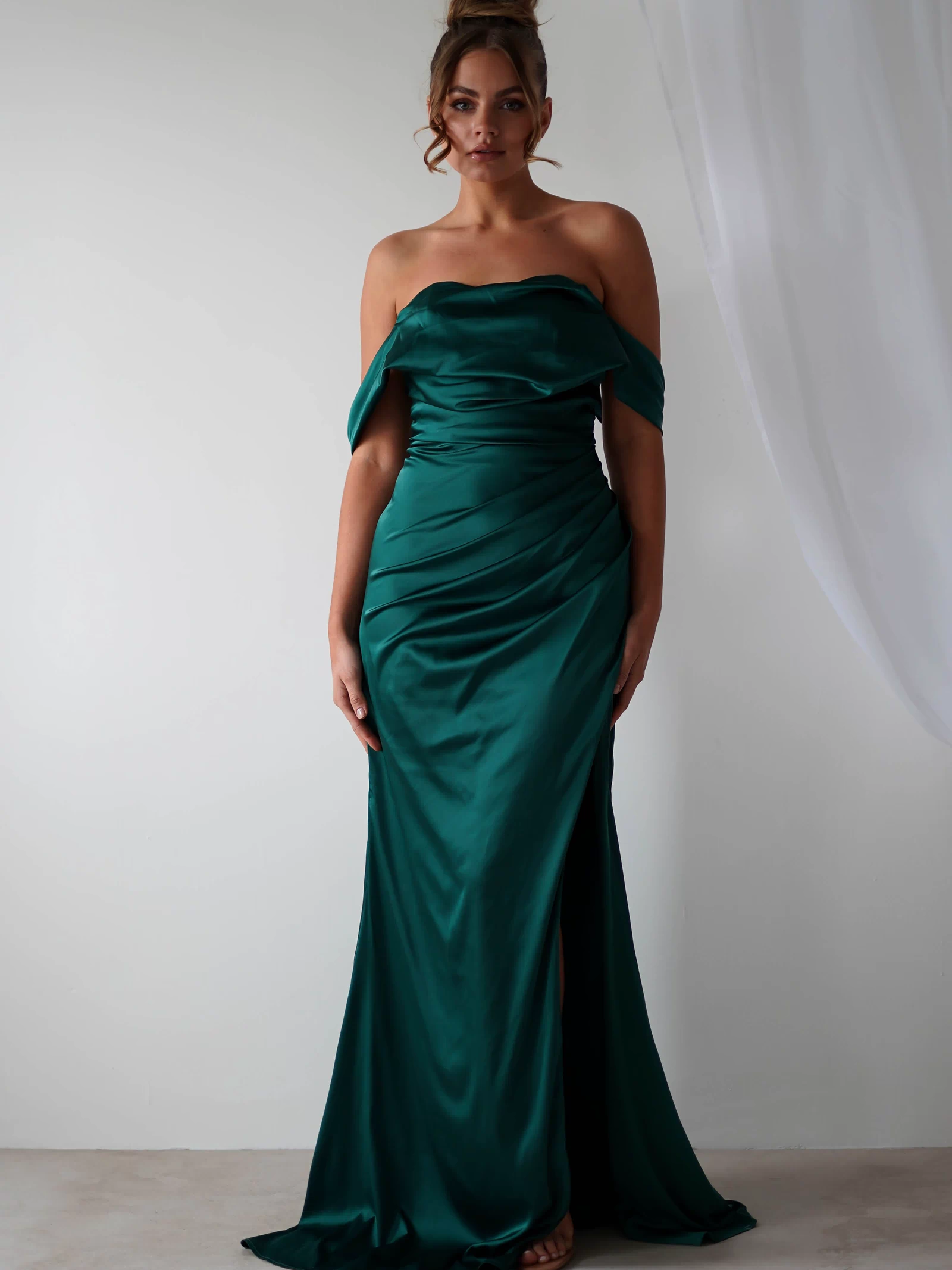 Beth Draped Silky Satin Gown | Green-Oh Hello Clothing