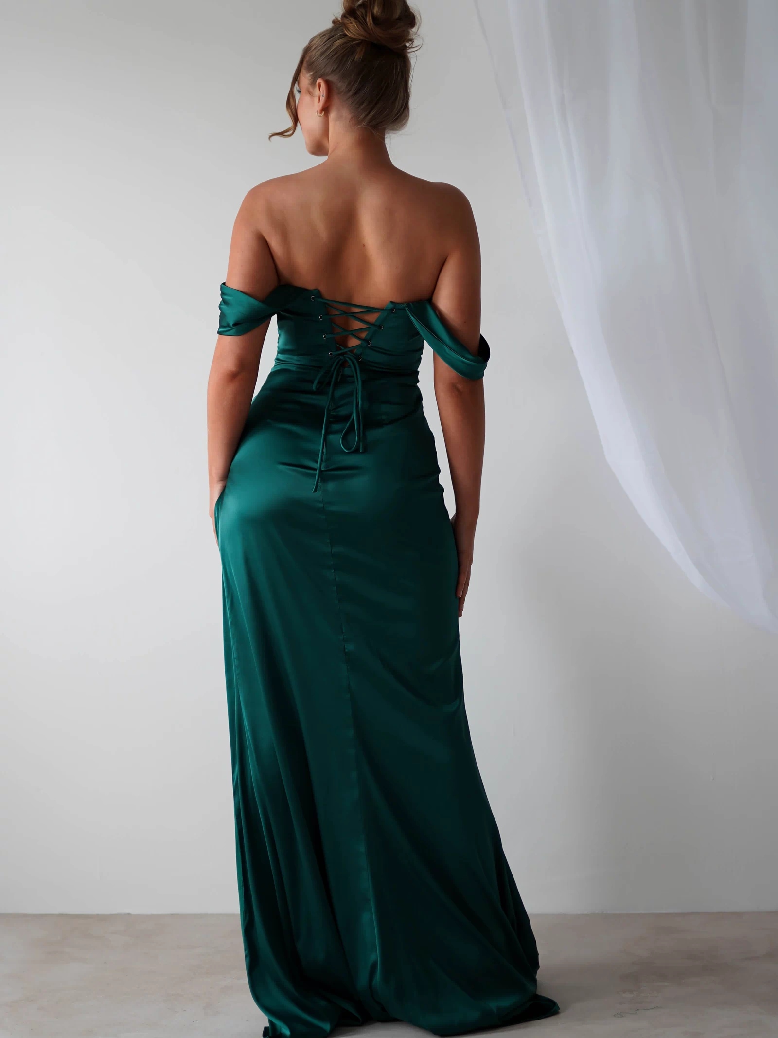 Beth Draped Silky Satin Gown | Green-Oh Hello Clothing