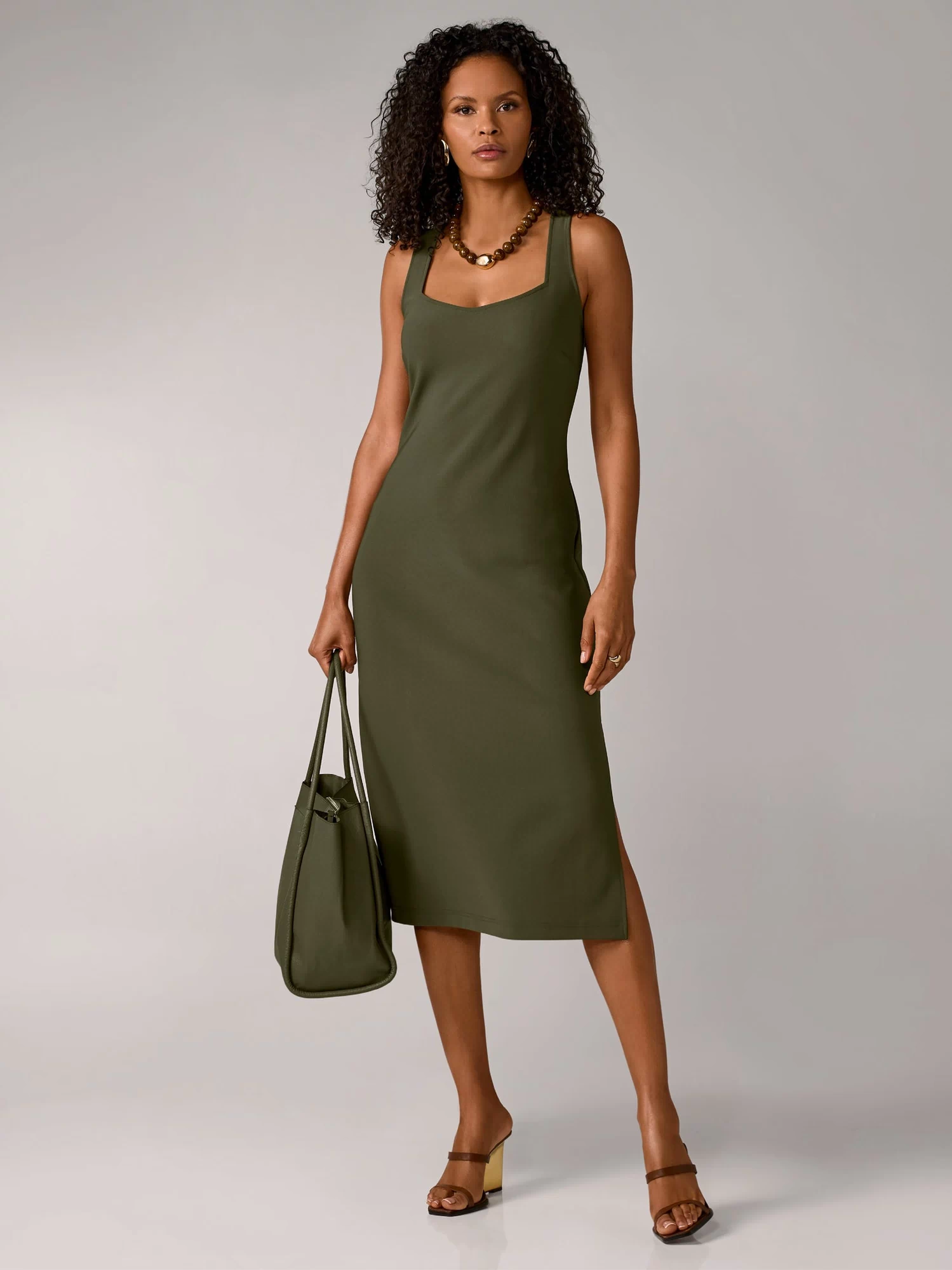 Beyond Travel Sweetheart Neckline Midi Dress Olive Night