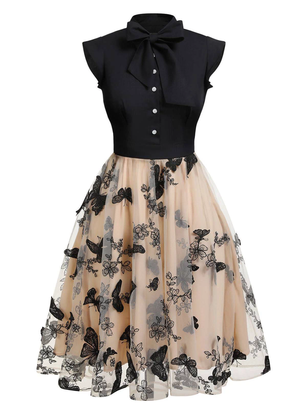 Black 1950s Butterfly Patchwork Vintage Dress — vintage elegance for the modern woman