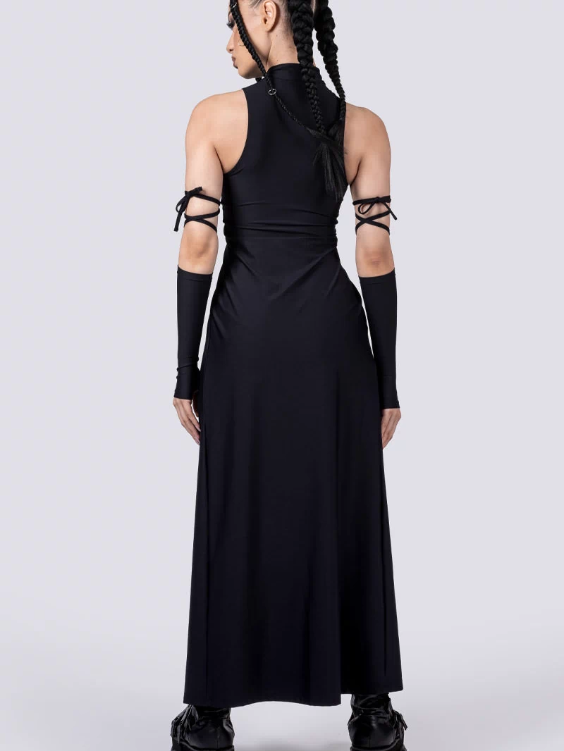 Rave Outfit Black Cut Out Maxi Dress Back View