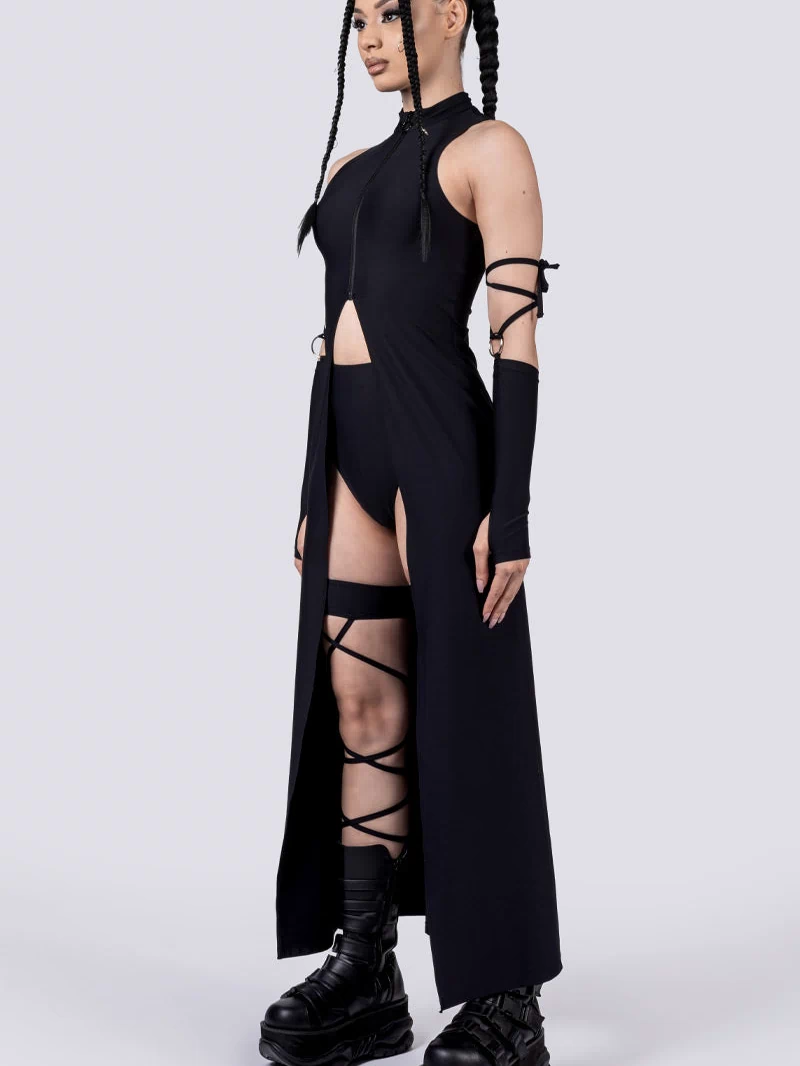 Rave Outfit Black Cut Out Maxi Dress Full Side View