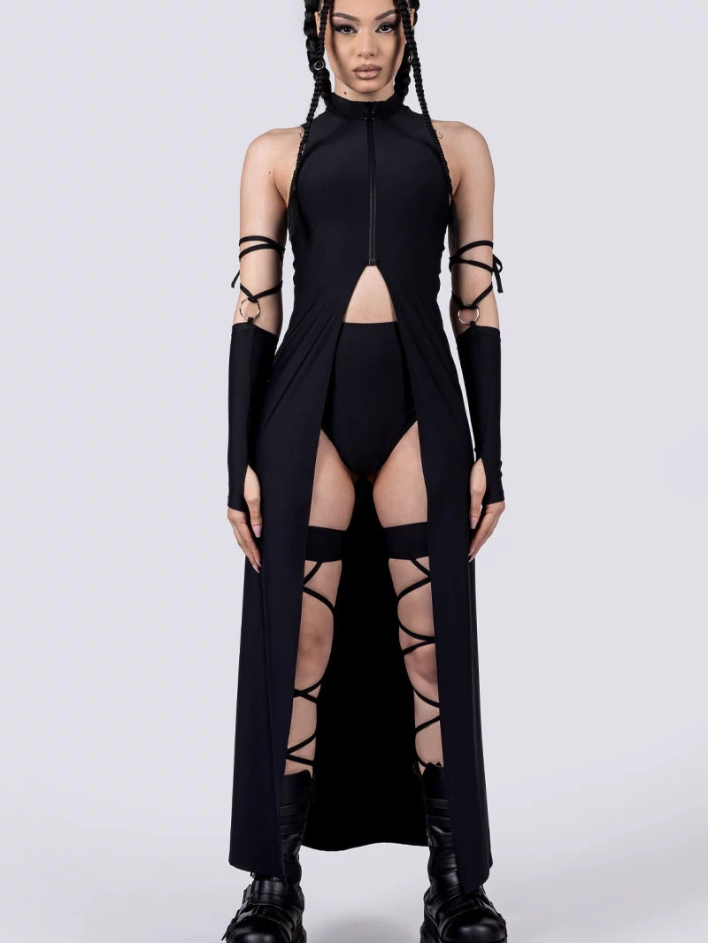 Rave Outfit Black Cut Out Maxi Dress Full View