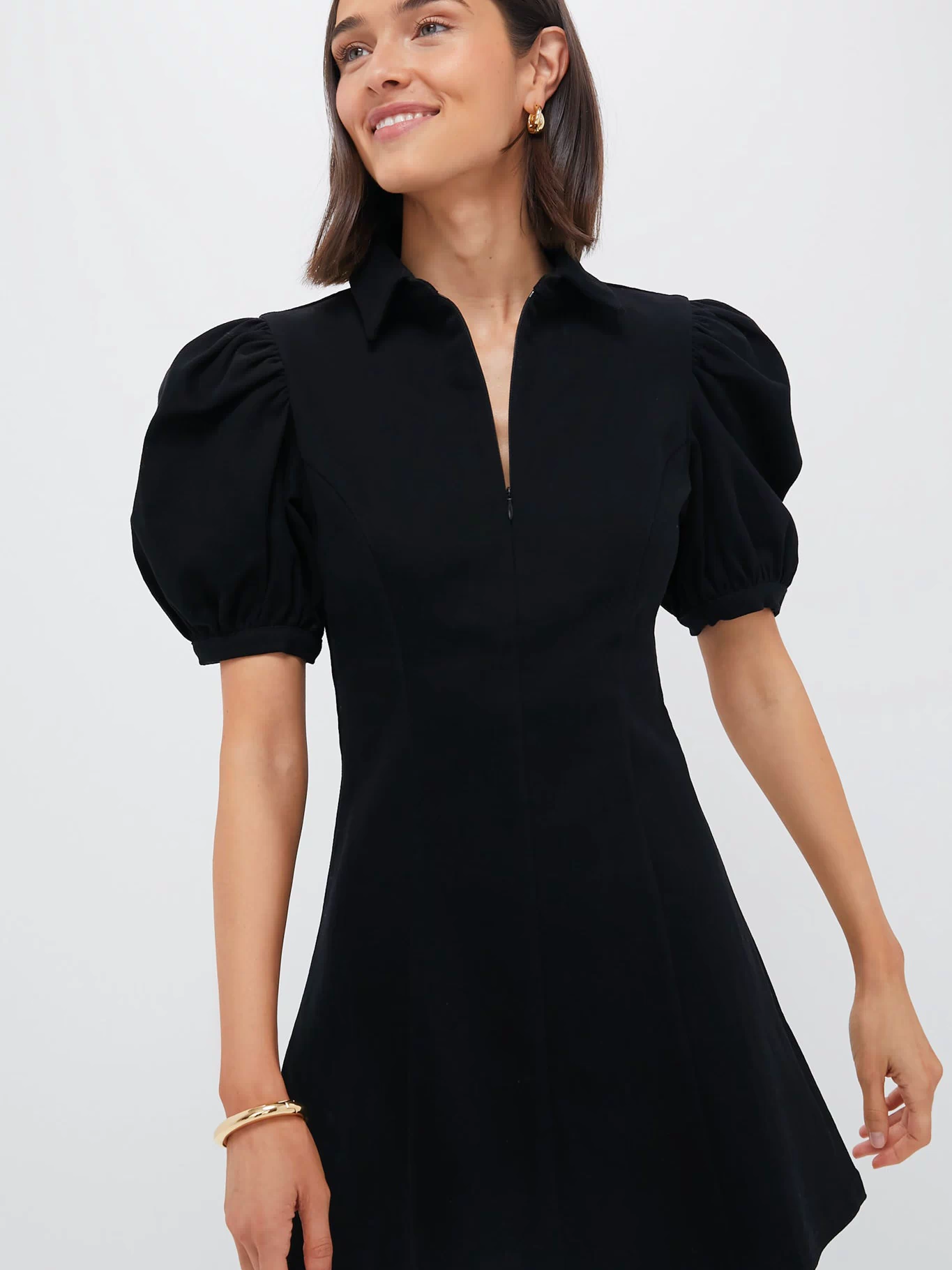 Black Front Zip Denim Mini Dress
