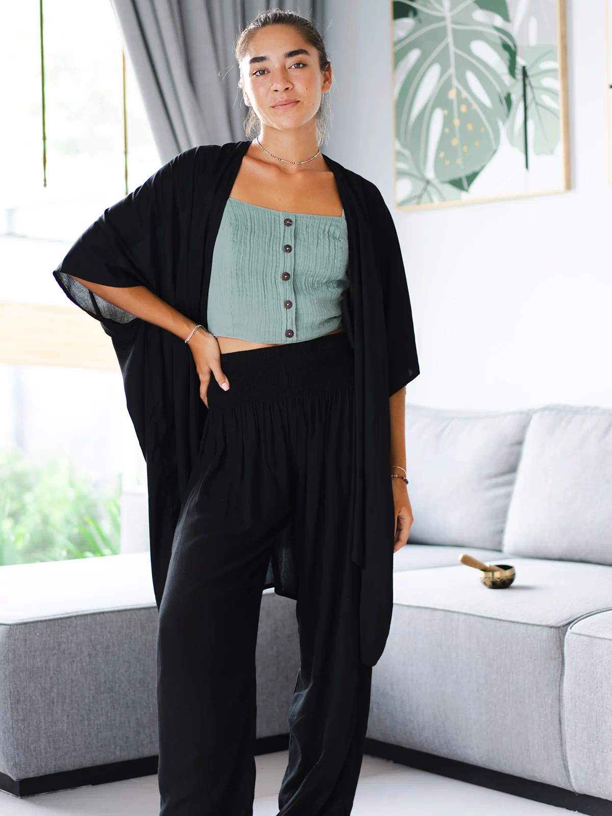 Black Lounge Set, front with hand on hip