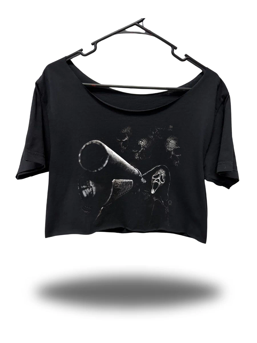 BLASTED SCREAM WIDENECK OVERSIZED BLACK CROP TOP