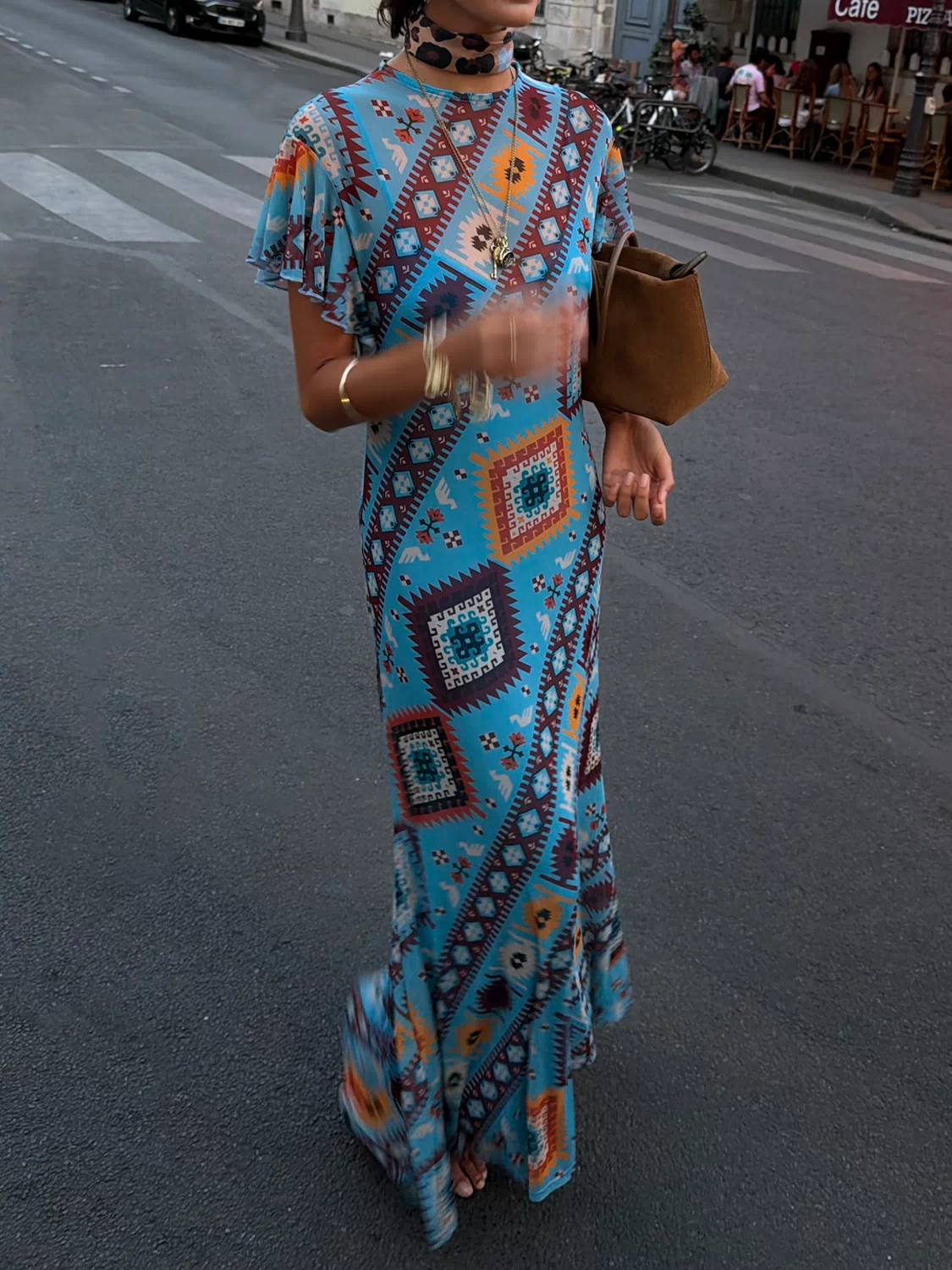 Blue Multi Print Mesh Dress