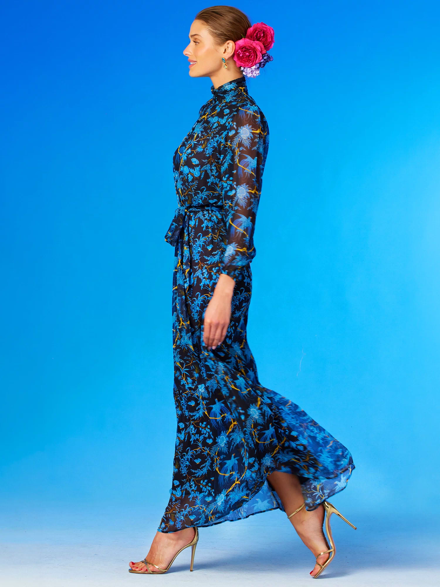Blythe Maxi Crinkle Chiffon Dress in Midnight Garden