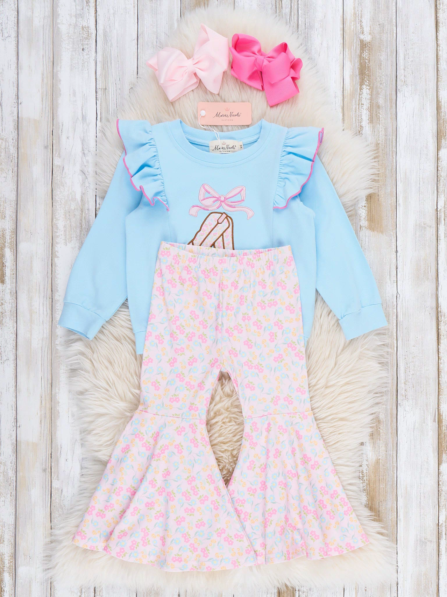Boots & Bows Floral Bell-Bottom Outfit - Marie Nicole Clothing