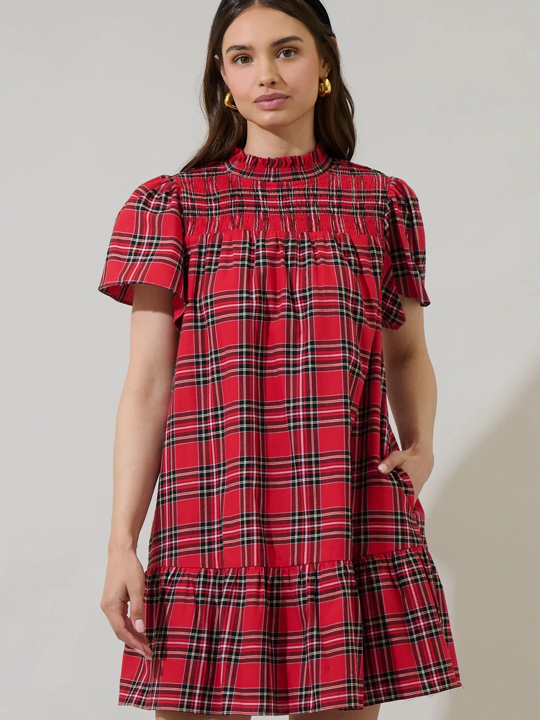 Boswell Tartan Plaid Yare Short Sleeve Mini Dress