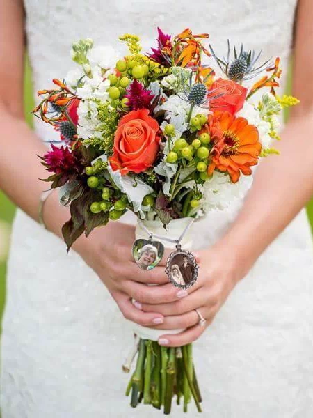 Custom Bridal Charms for Bouquet with Picture Locket Keepsake.