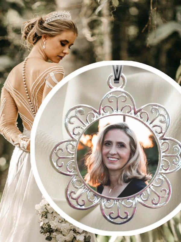 Memorial Wedding Bouquet Charm with Personalized Locket Picture.