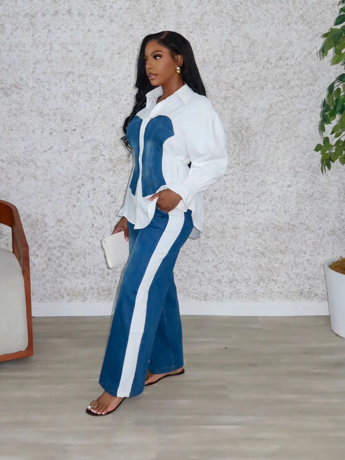 Brit Denim Pants Set (Blue/White) - Fitz Clothing