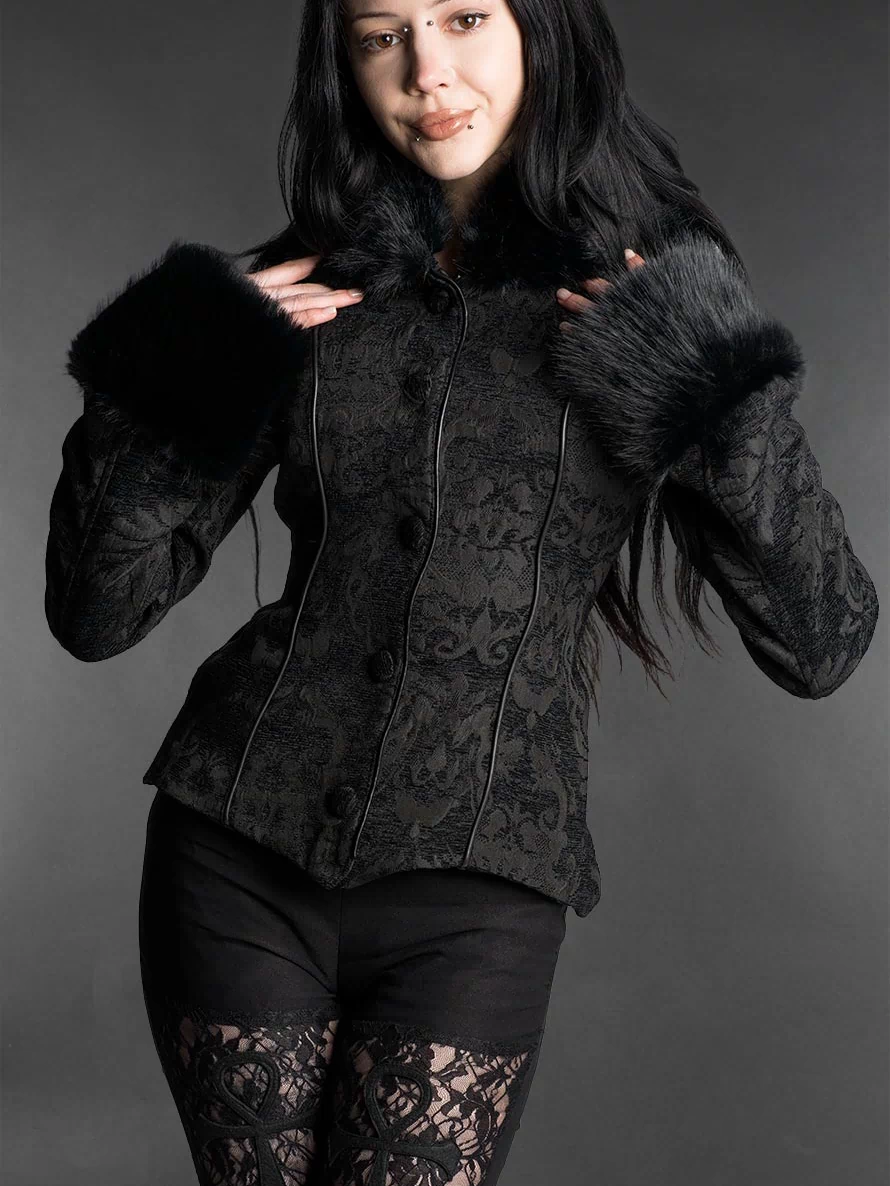 Brocade Faux Fur Pocket Jacket