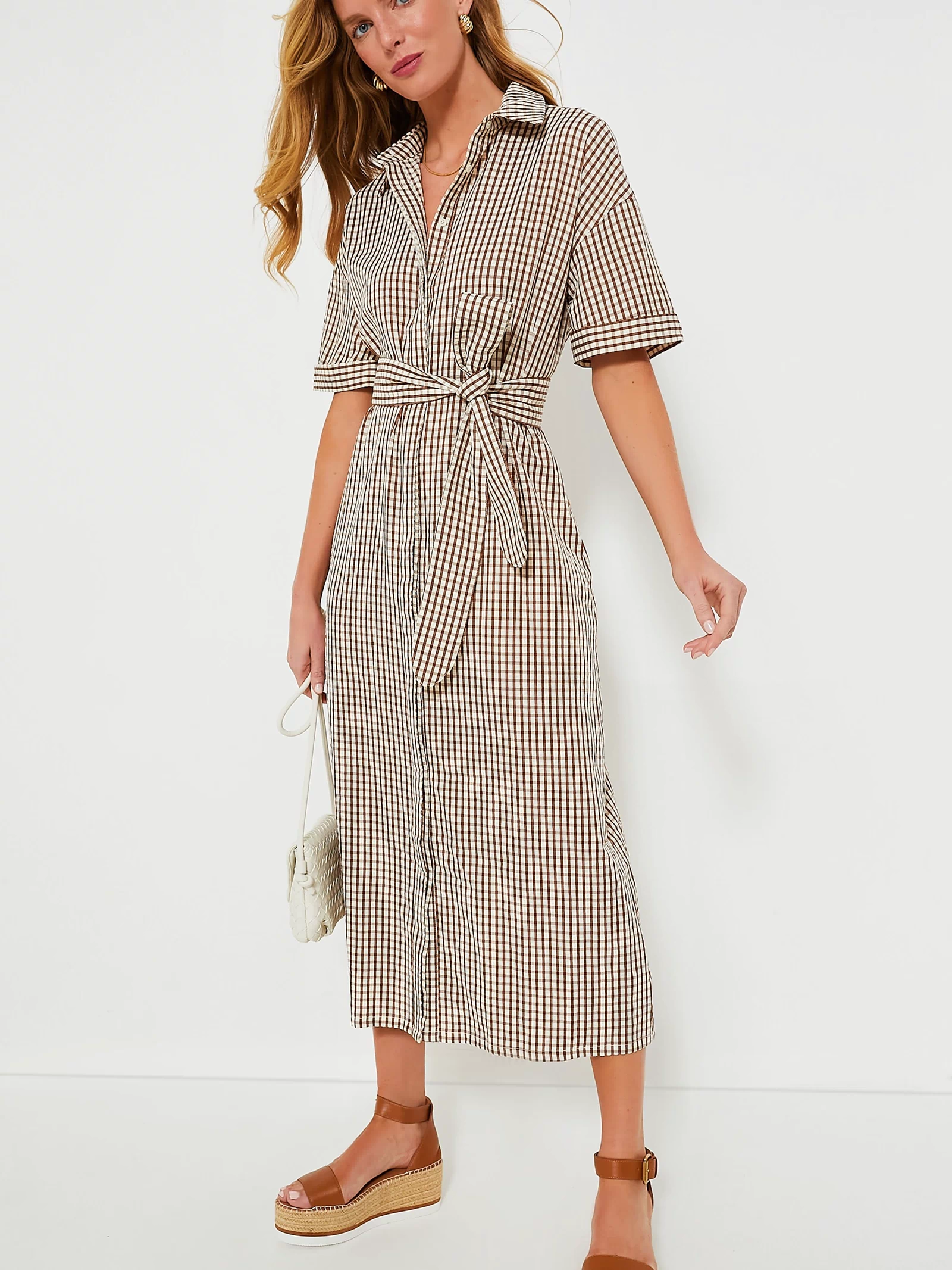 Brown Gingham Seersucker Zacara Dress