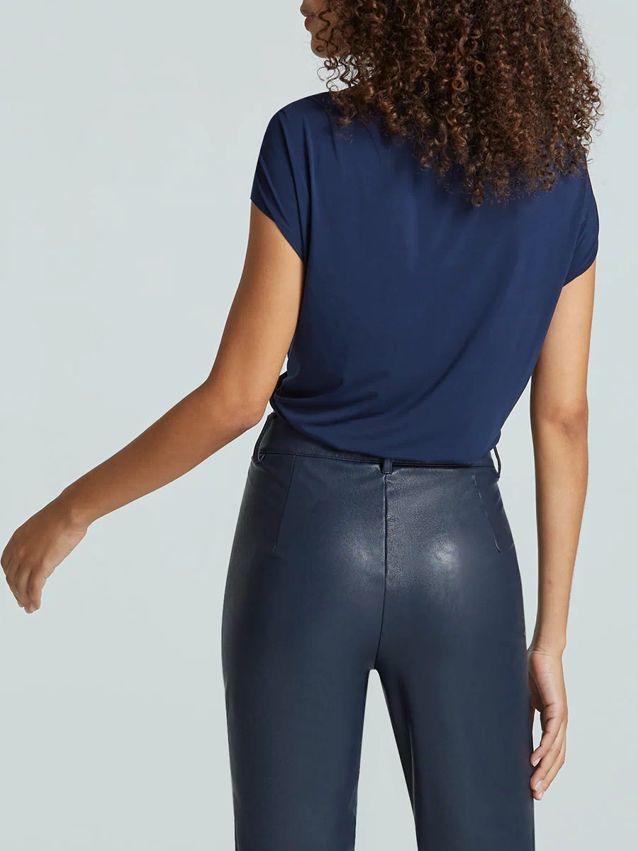 Butter Draped Mockneck Short Sleeve Crop Top::Navy::