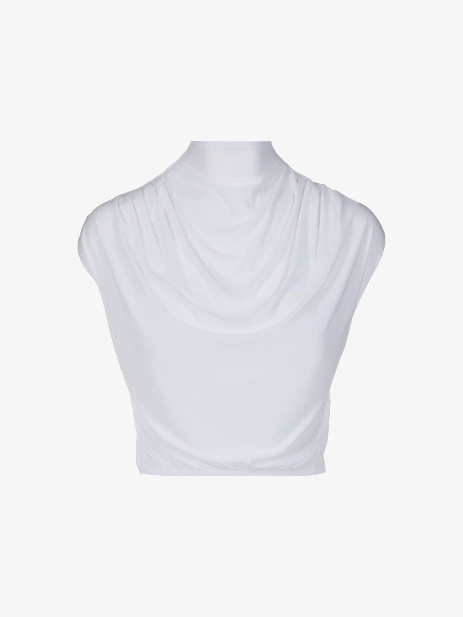 Butter Draped Mockneck Short Sleeve Crop Top::White::Main