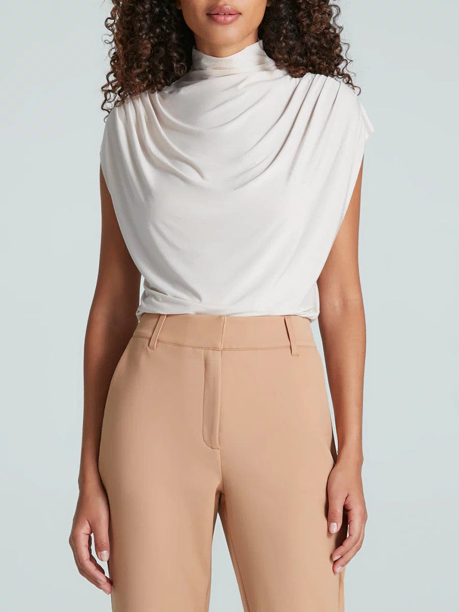Butter Draped Mockneck Short Sleeve Crop Top::Porcelain::Hover