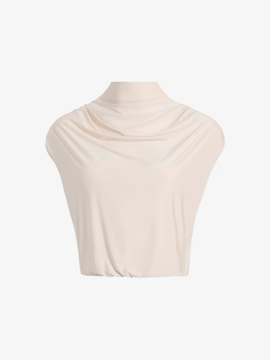 Butter Draped Mockneck Short Sleeve Crop Top::Porcelain::Main