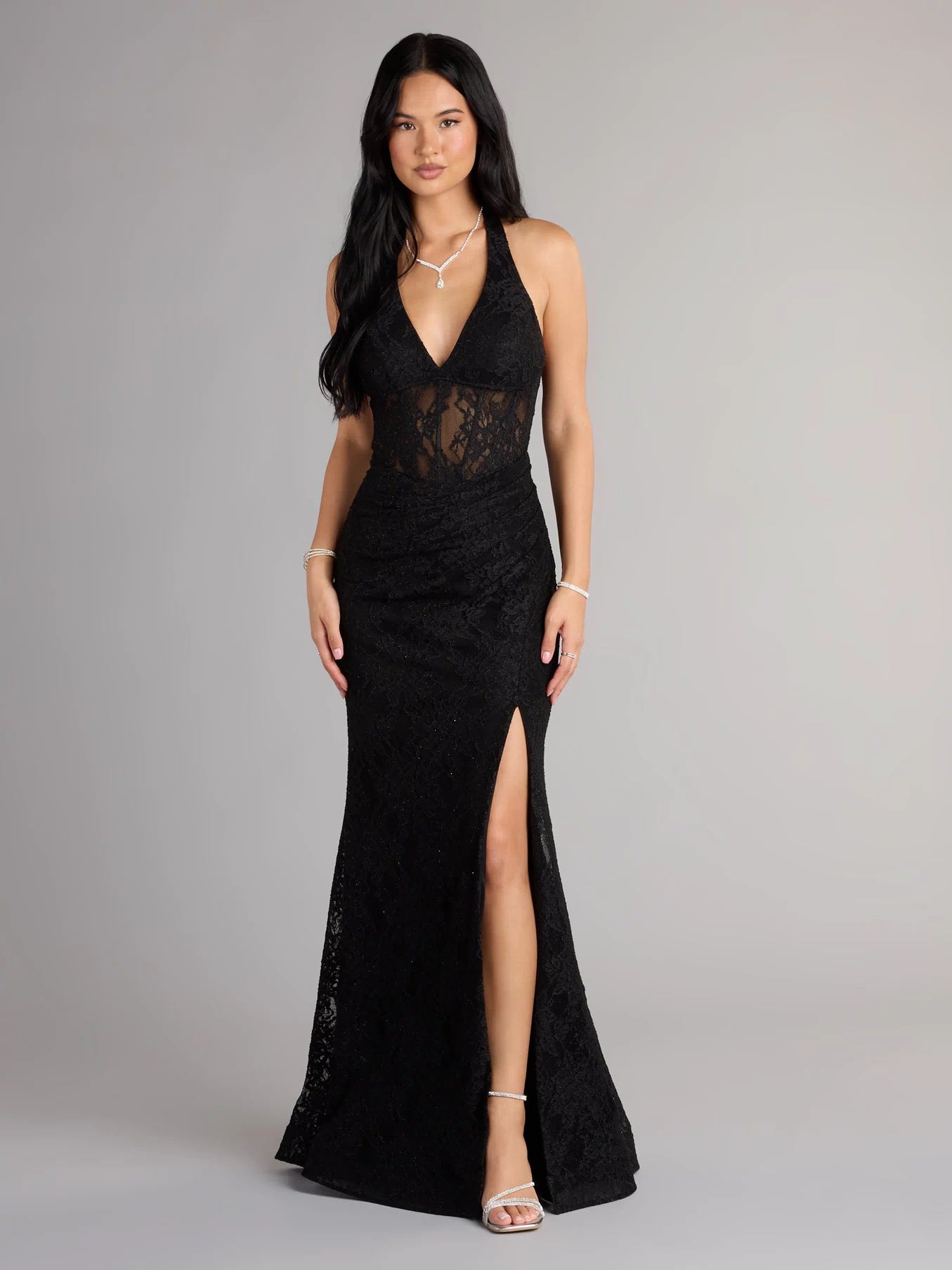 Own Prom 2026 in the Cadie Halter Corset Slit Lace Formal Dress,  a prom dress designed with a flattering silhouette and elevated details that feel modern and true to your style.