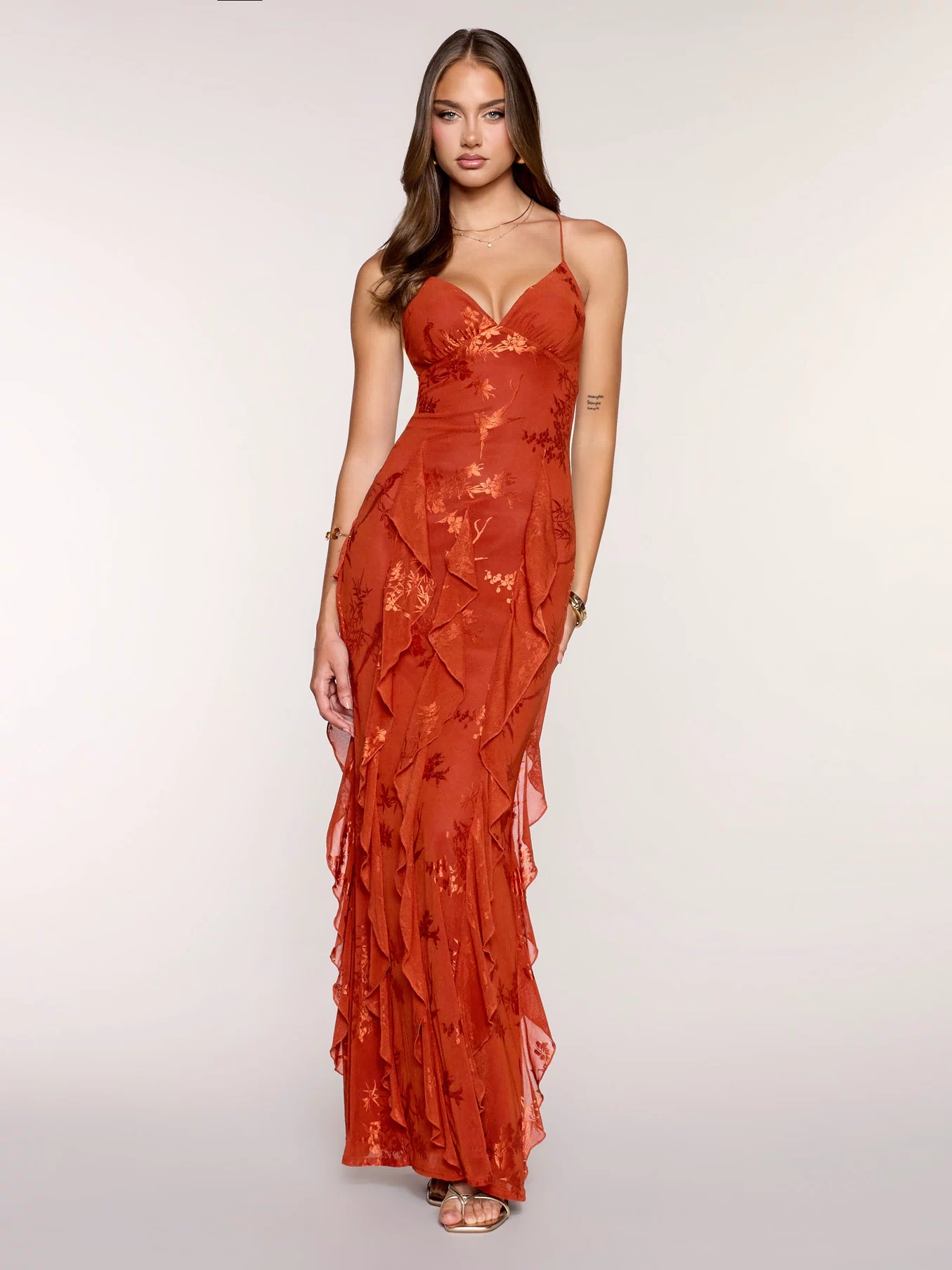 Camila Floral Lace Ruffle Formal Dress