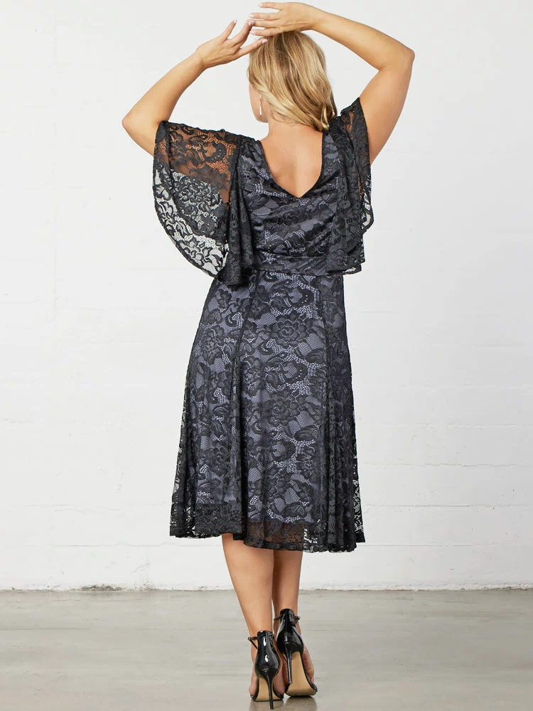 Camille Lace Cocktail Dress in Storm Grey