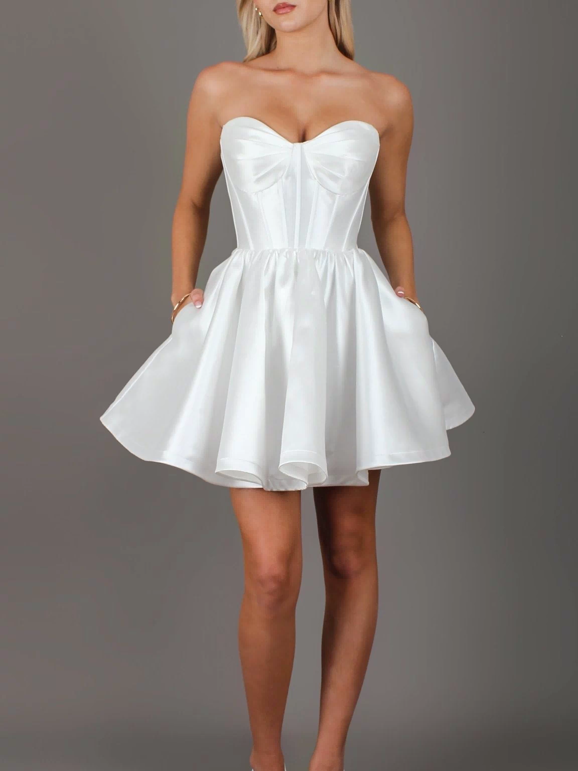 Capri Mini - Bridal Mini | White Satin Strapless Corset Mini Party Dress - STUDIO MINC
