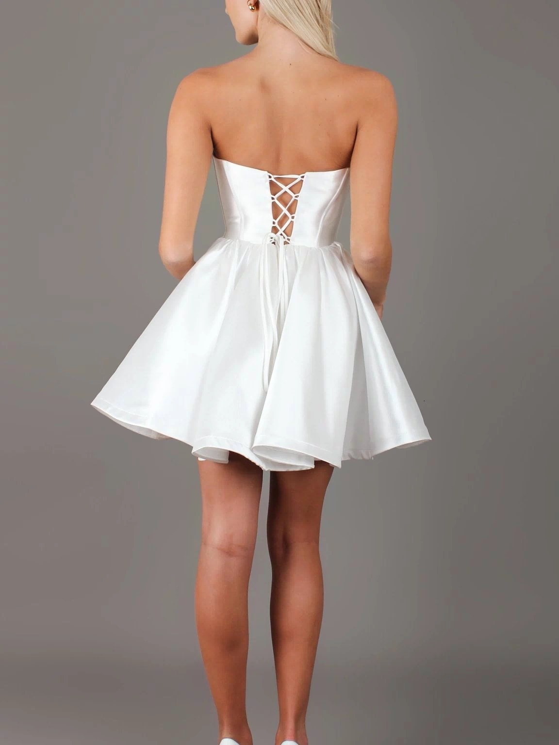 Capri Mini - Bridal Mini | White Satin Strapless Corset Mini Party Dress - STUDIO MINC