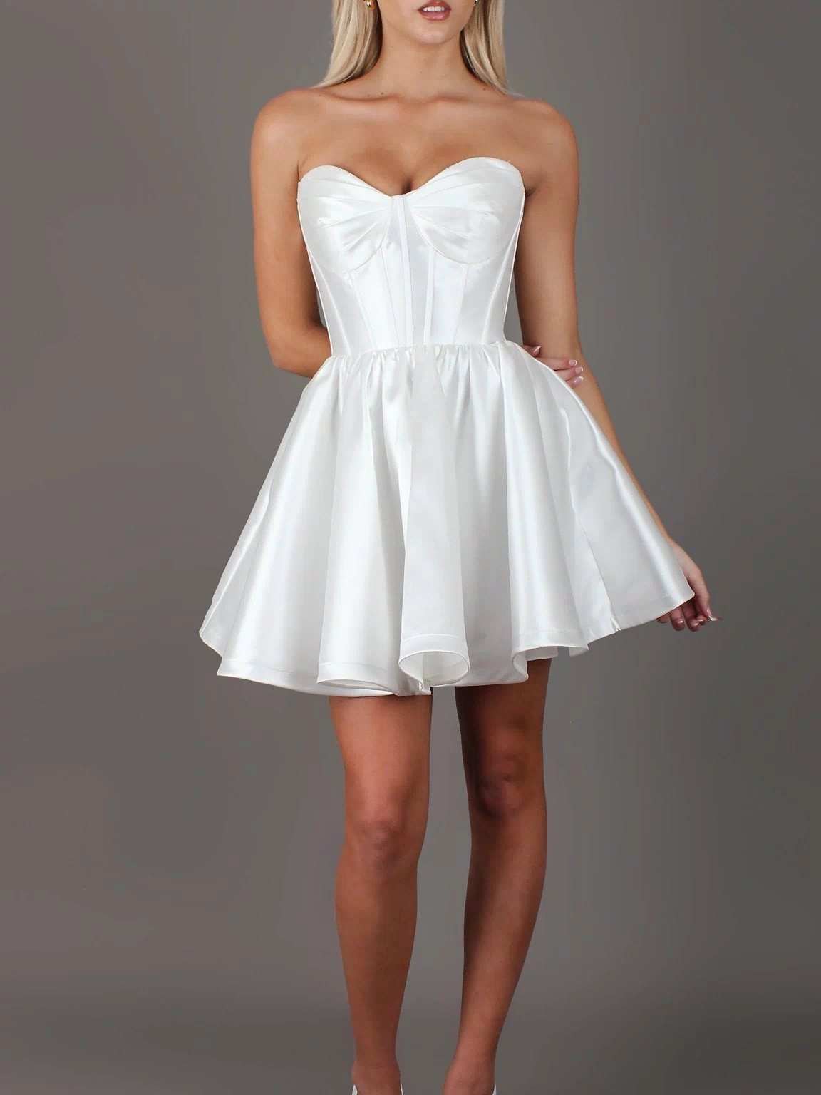 Capri Mini - Bridal Mini | White Satin Strapless Corset Mini Party Dress - STUDIO MINC