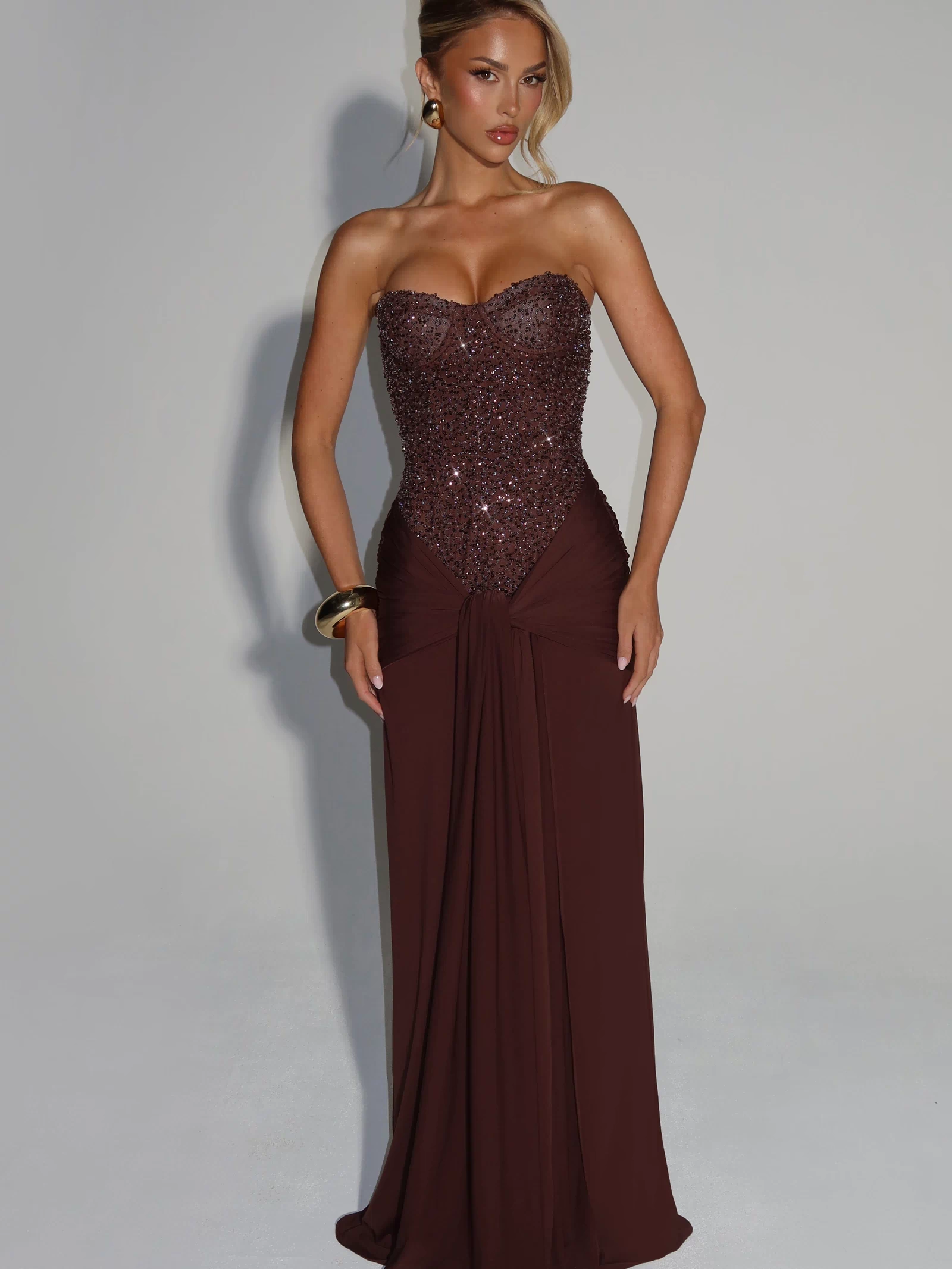 Carina Maxi Dress - Plum Brown