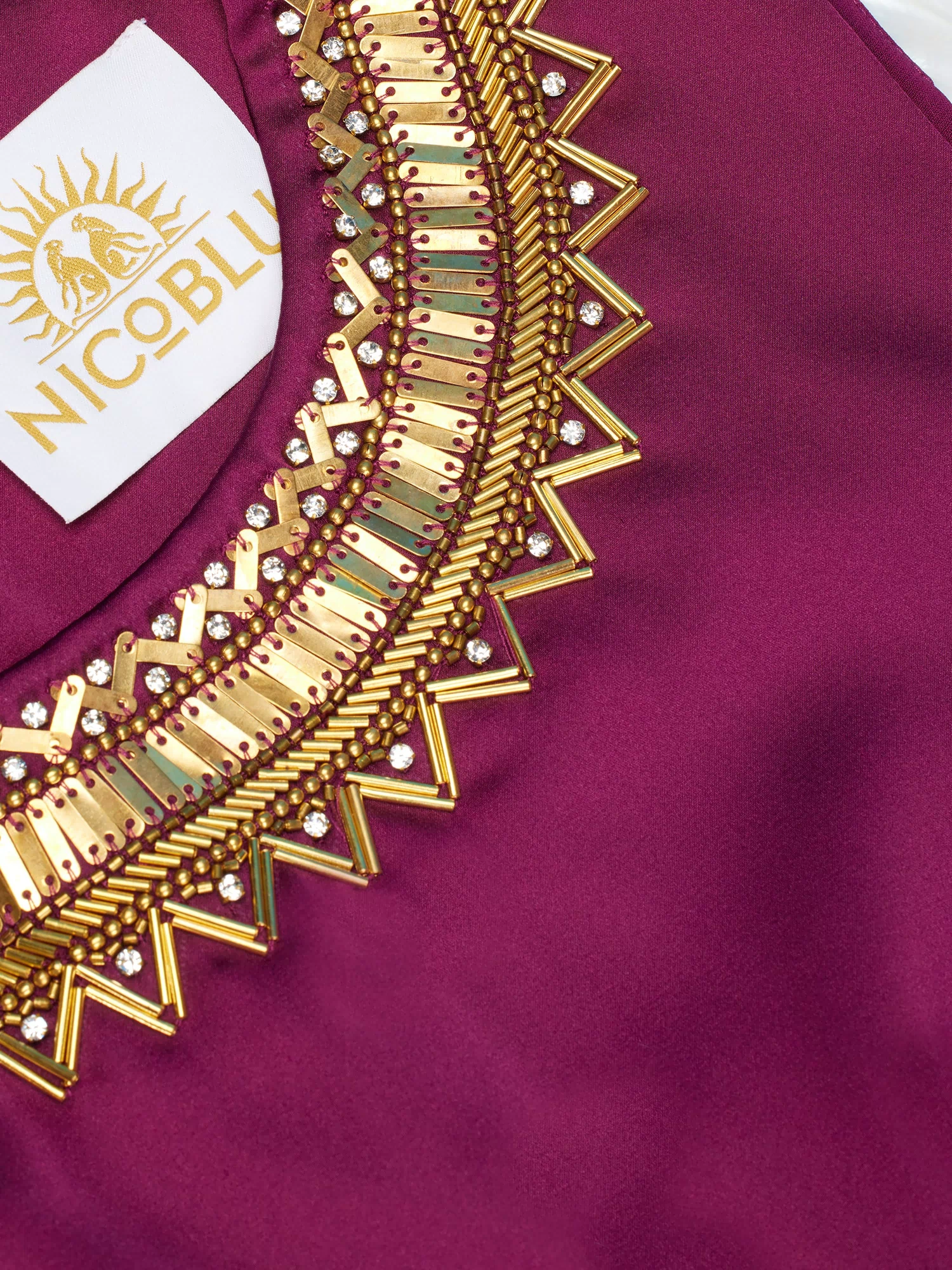 Catalina Ruby Red Midi Sheath Dress and Gold Embellishment-Detail
