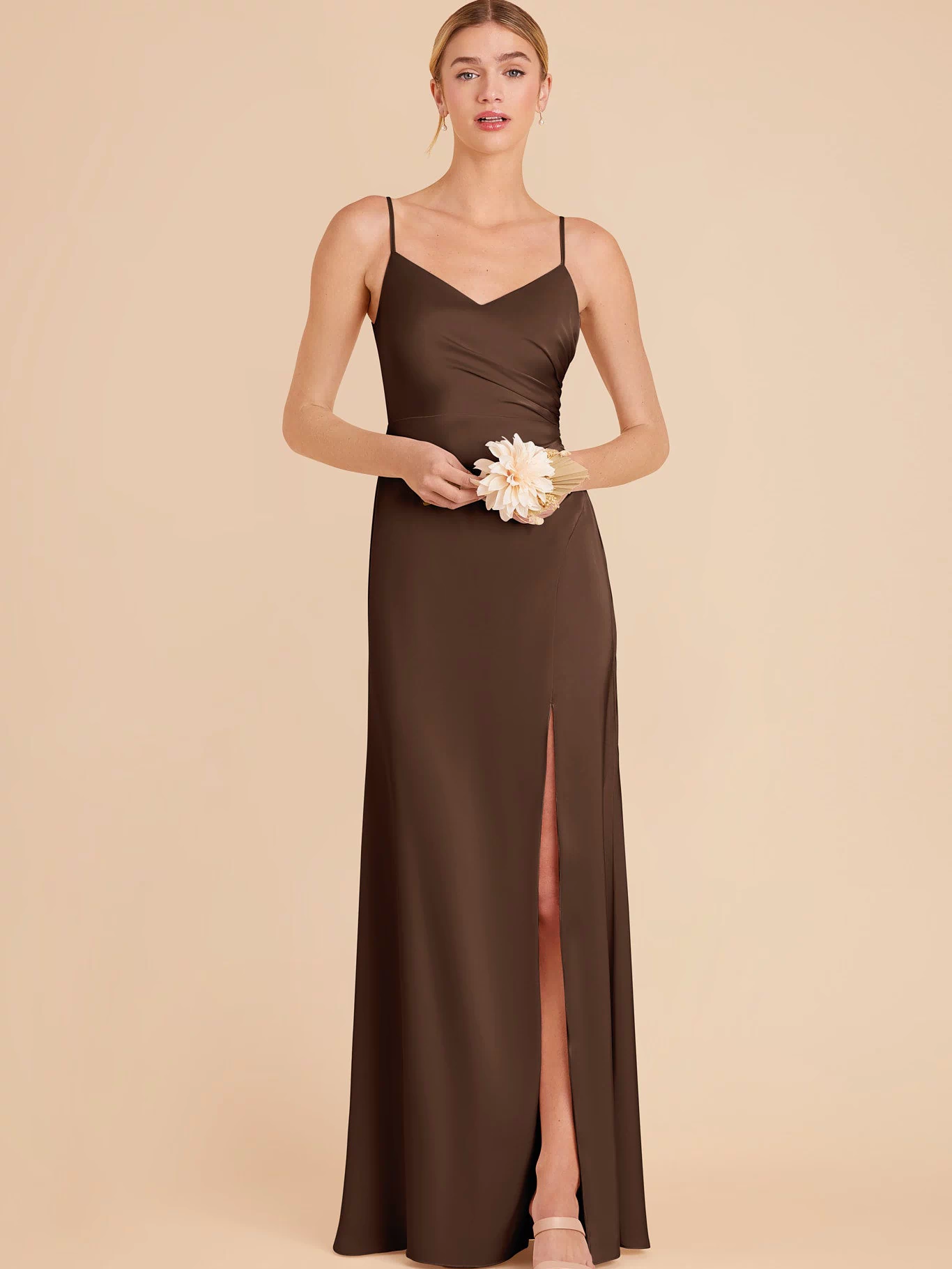 Catherine Matte Satin Dress - Espresso