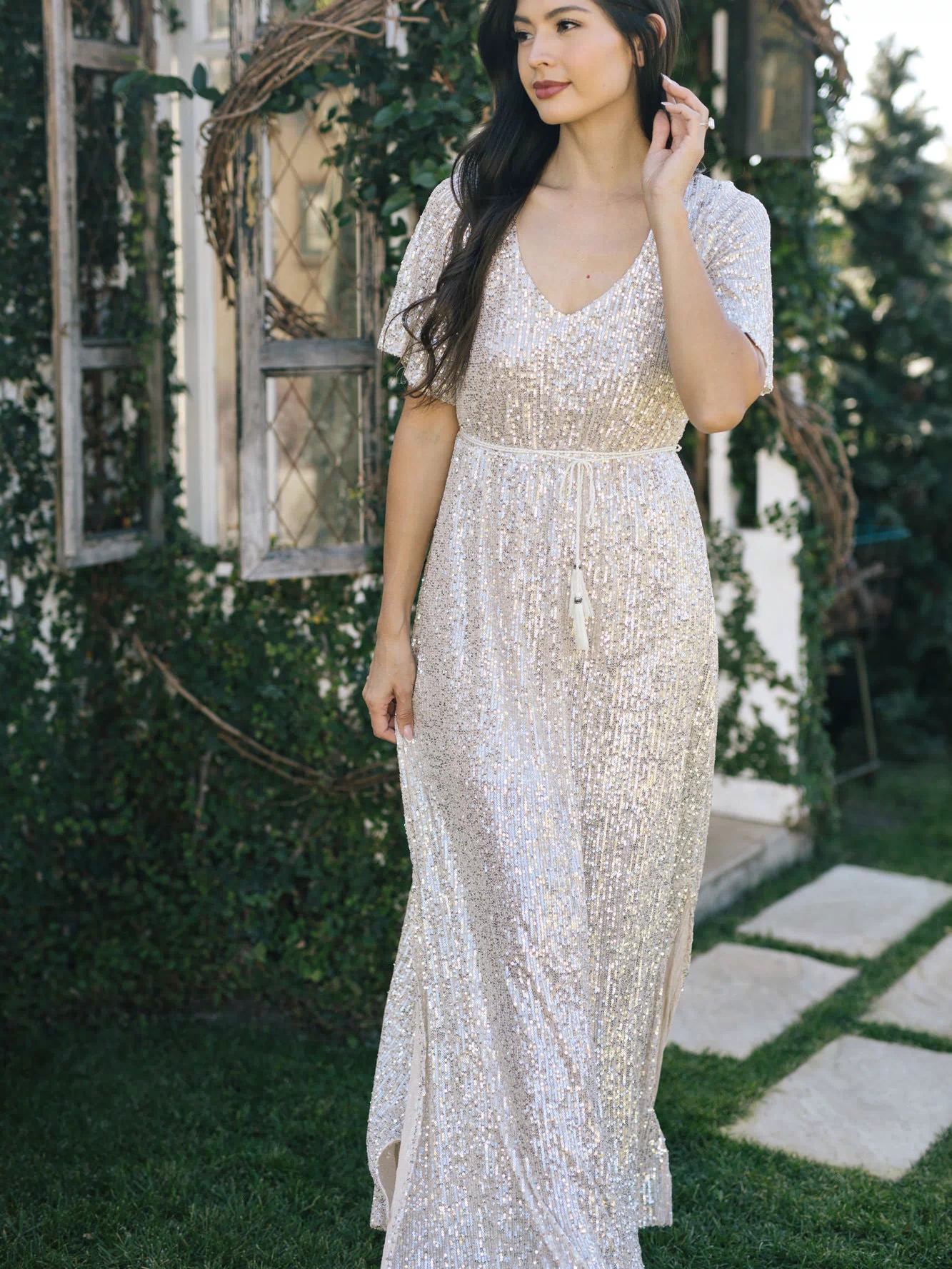 Celia Silver Sequin Maxi Dress