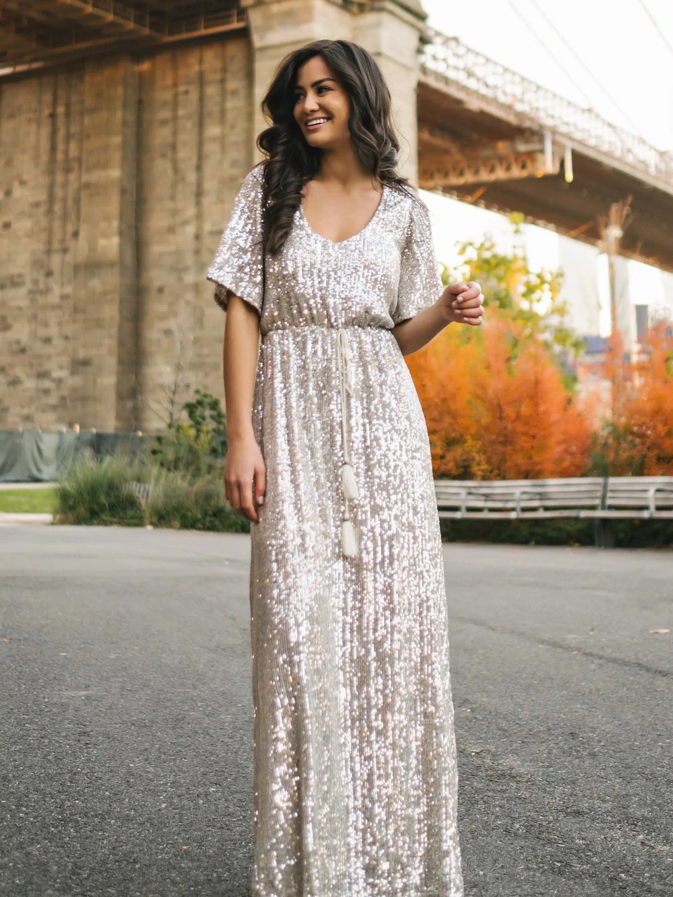 Celia Silver Sequin Maxi Dress Dresses Sage