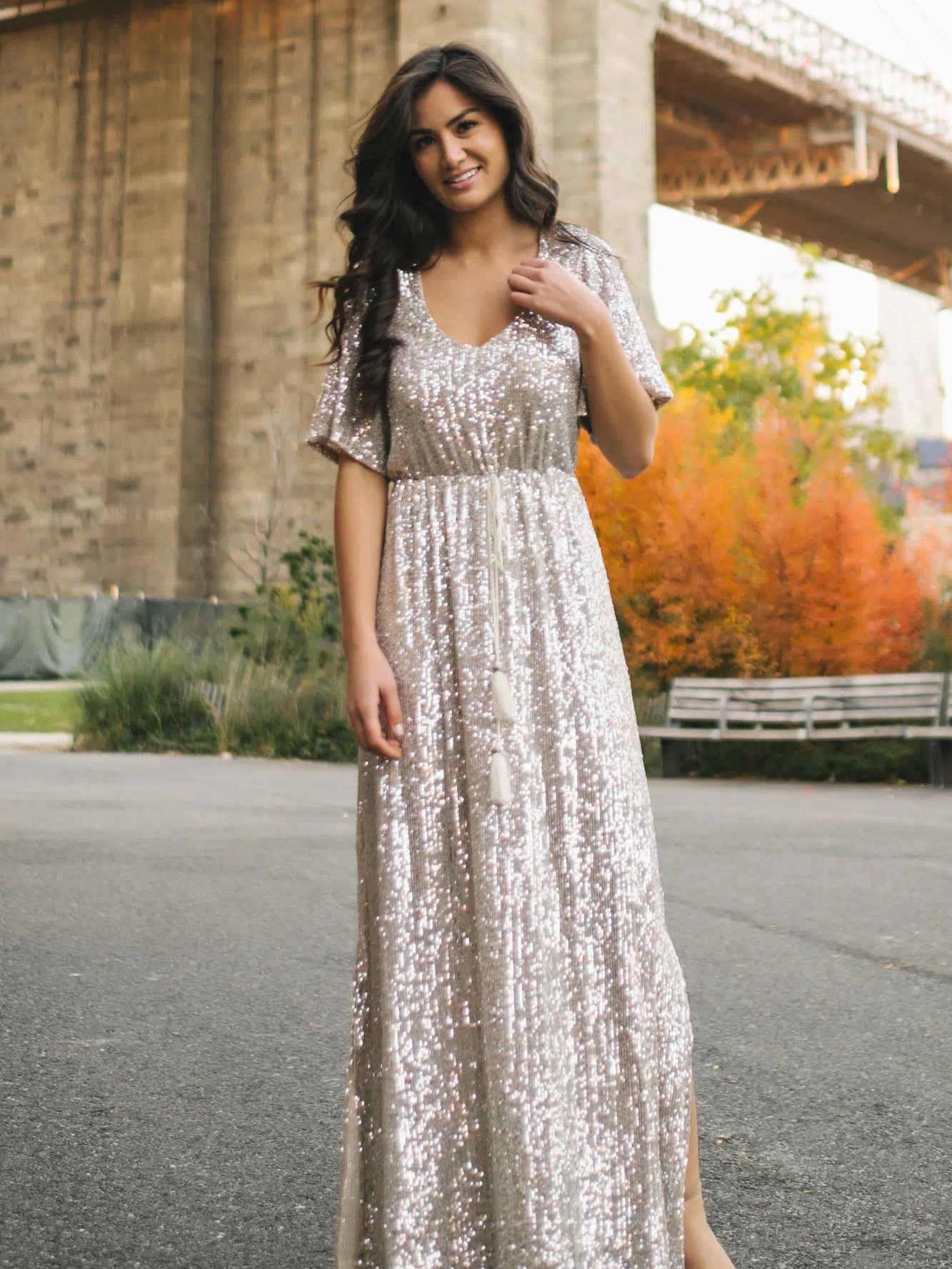 Celia Silver Sequin Maxi Dress Dresses Sage