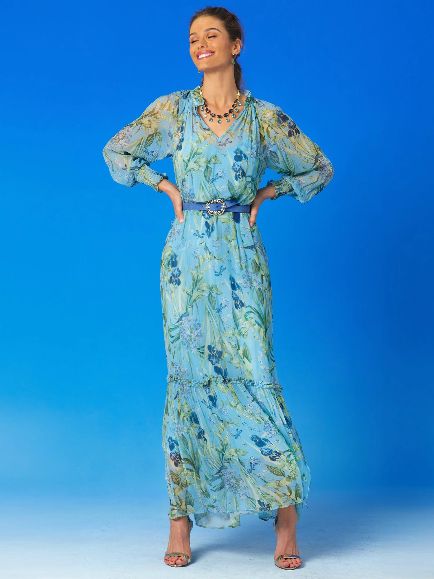 Celine Maxi Crinkle Chiffon Dress in Magical Garden