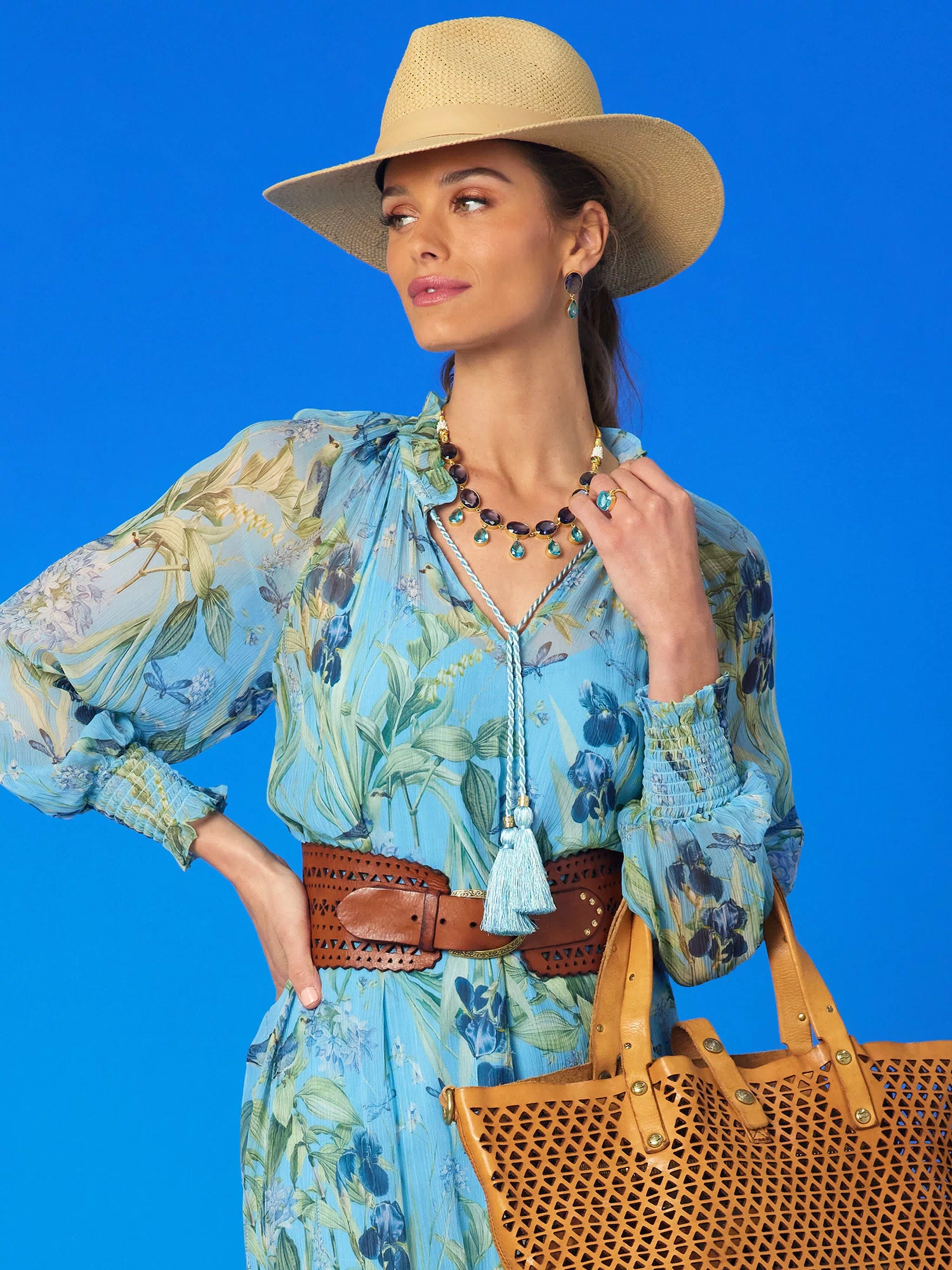 Celine Maxi Crinkle Chiffon Dress in Magical Garden-Portrait View