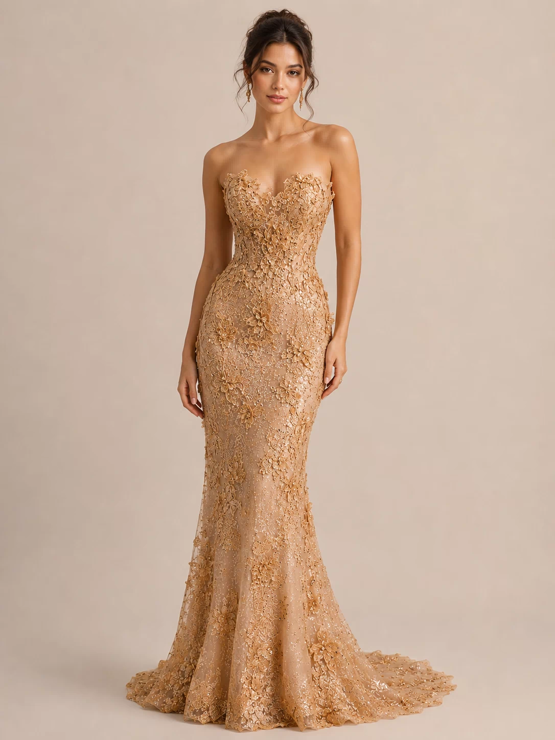 Champagne Gold Mermaid Prom Dress with Crystal Embellishments SL160
