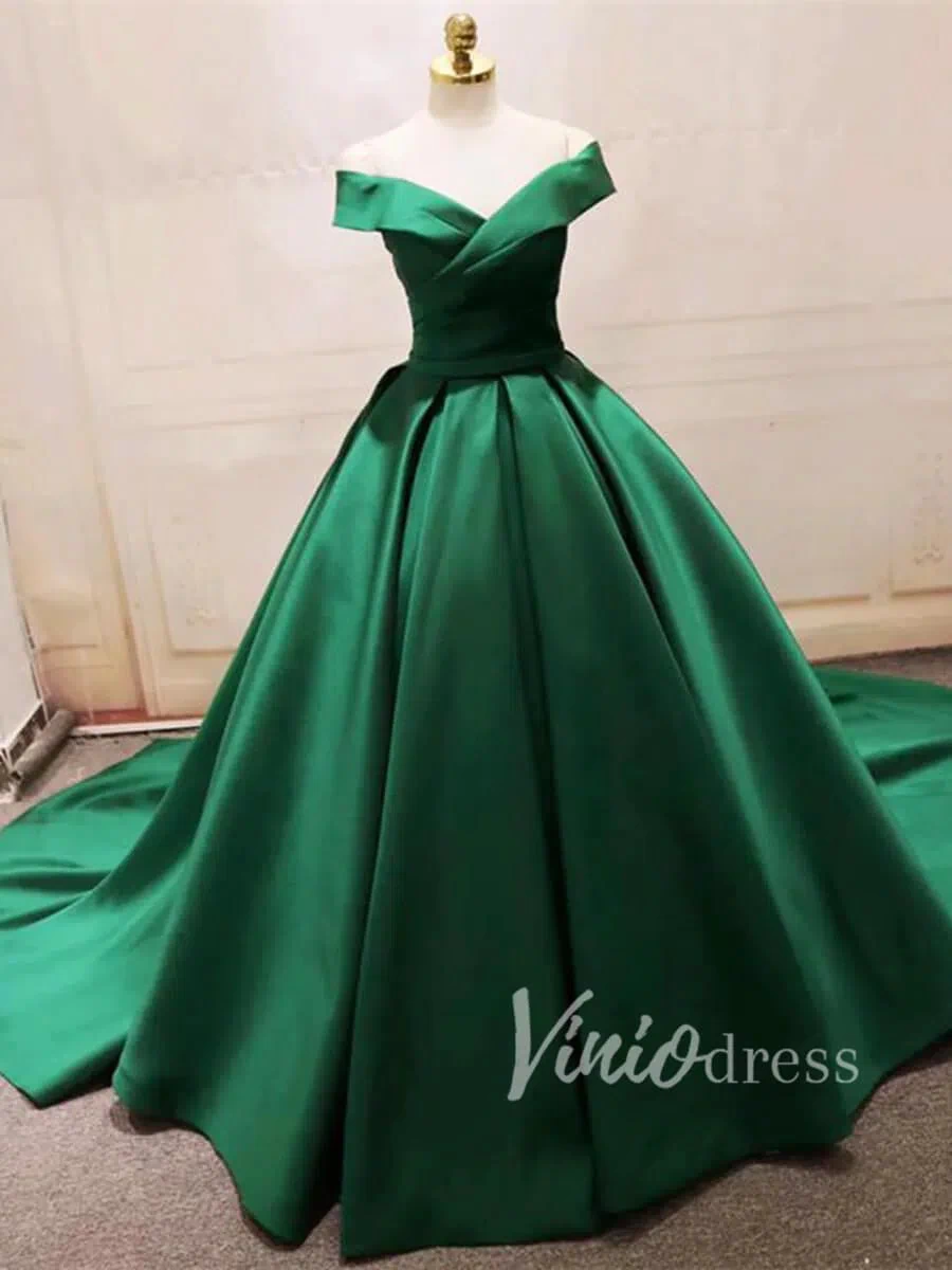 Simple Green Satin Prom Dresses Long FD1494