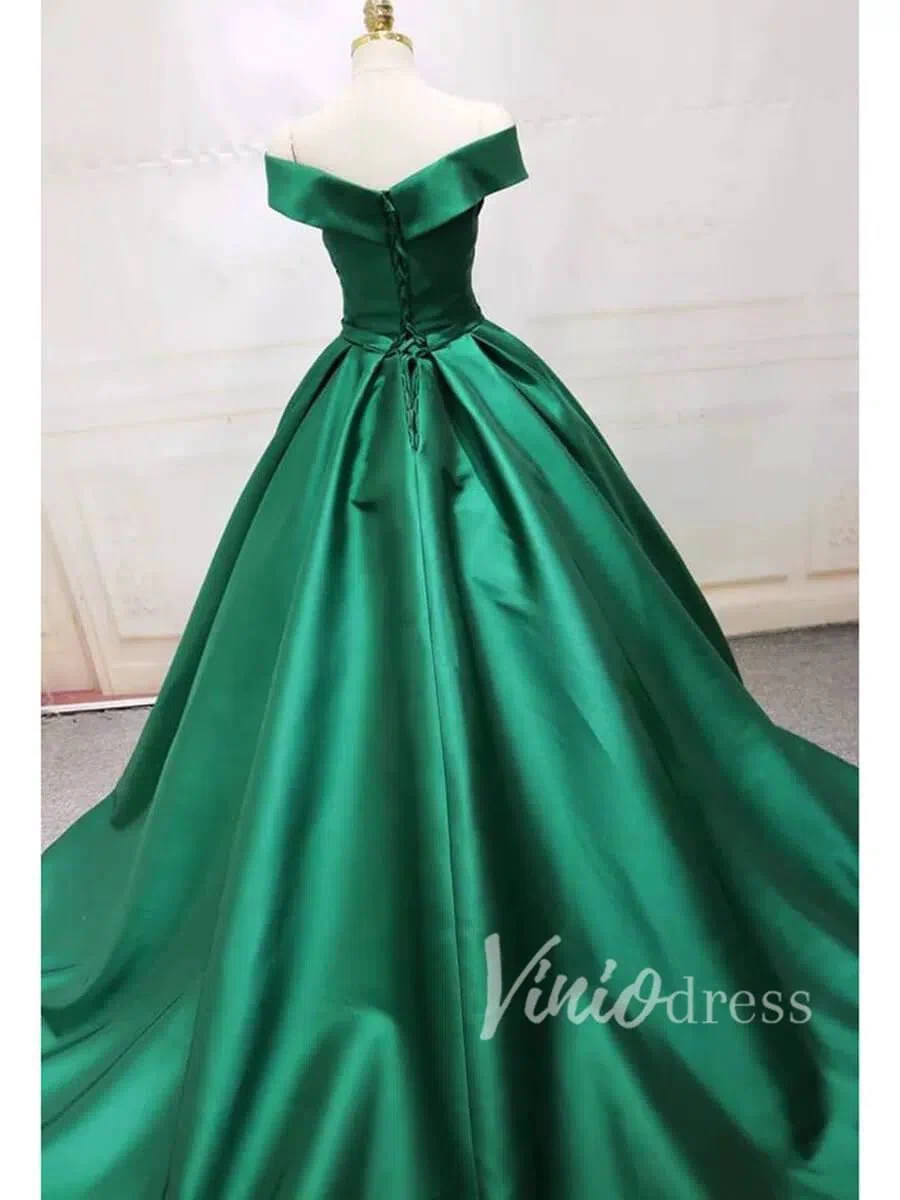 Simple Green Satin Prom Dresses Long FD1494-prom dresses 2025 -Viniodress-Emerald Green-Custom Size-