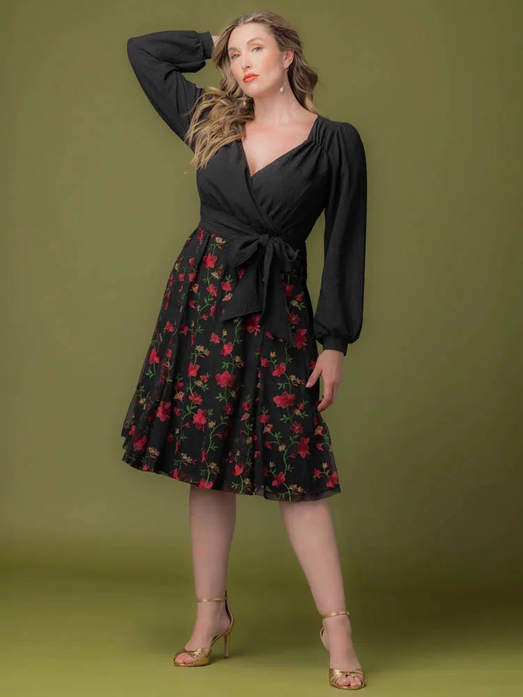 Chelsea Embroidered Midi Cocktail Dress in Floral Flare - Sale!