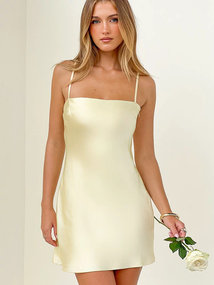 Chelsea Yellow Satin Mini Dress