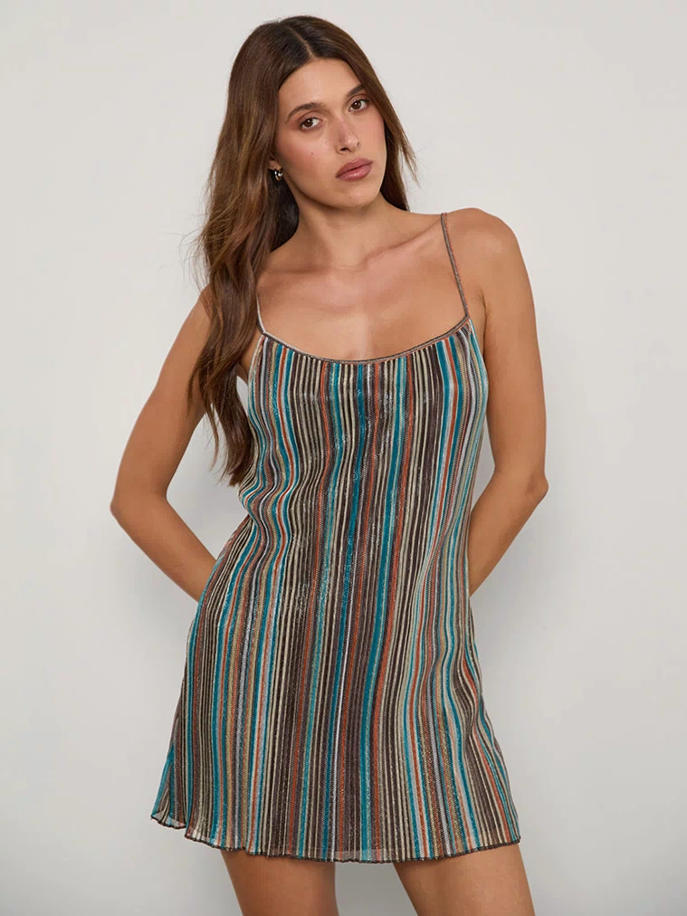 Image of Cheria Mini Dress in Shimmer Plisse Blue Brown