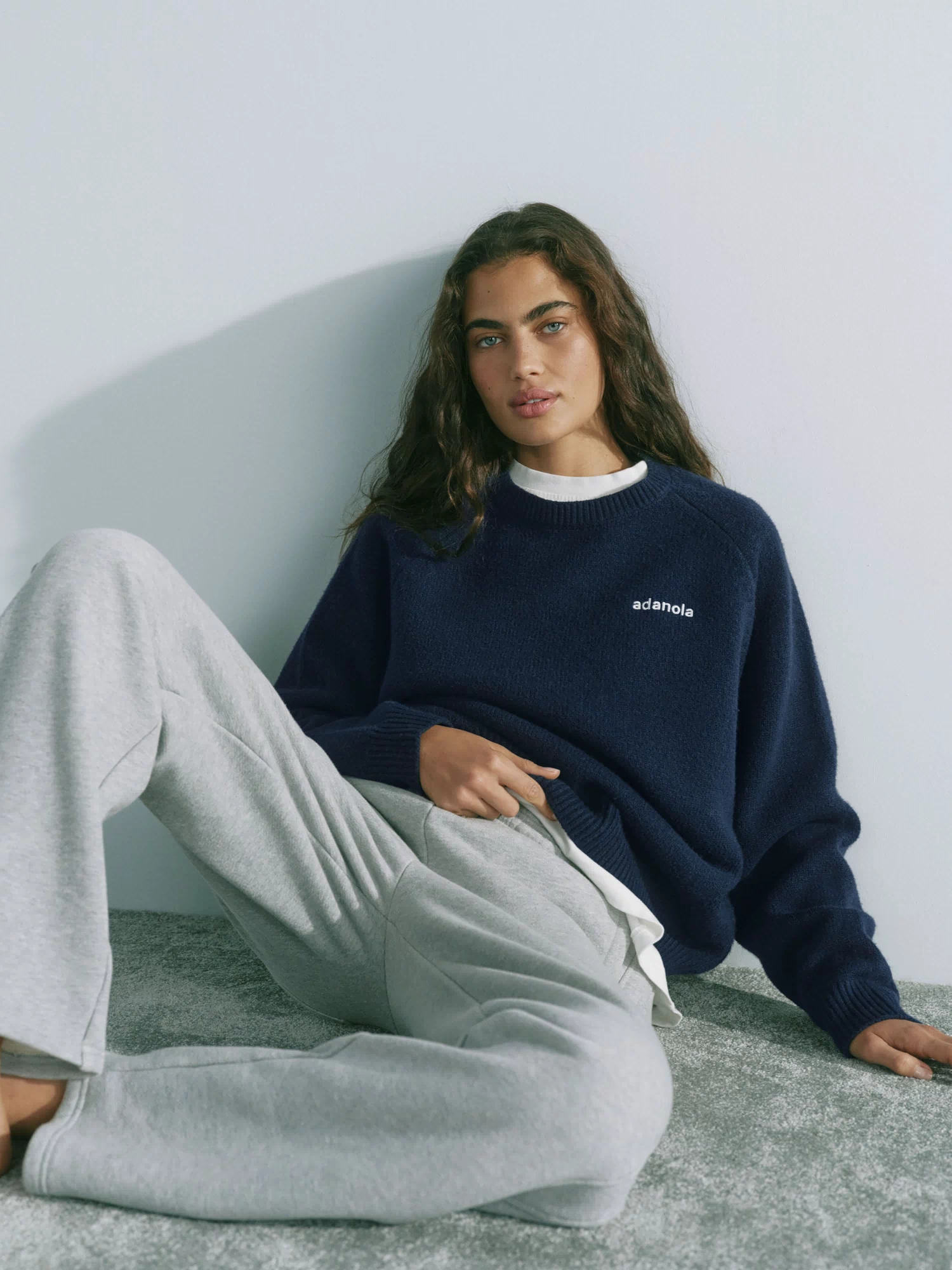 Oversized Knit Sweatshirt - Navy Blue