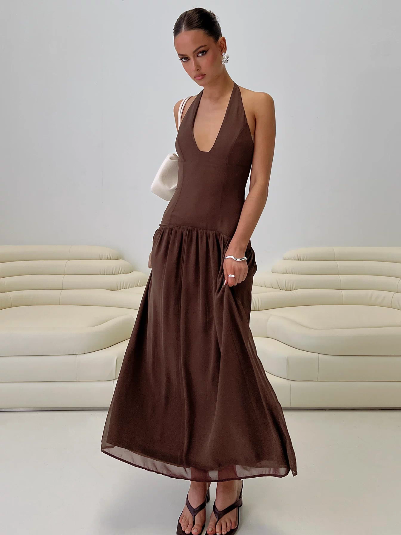 Chestnut Drop Waist Maxi Dress Brown