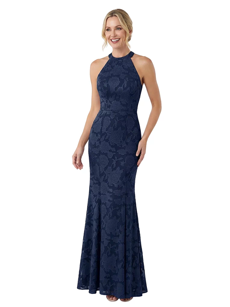 Chicsew Elegant Halter Floral Burnout Chiffon Mermaid Formal Evening Dresses