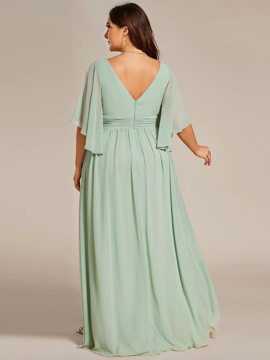 Chiffon A-Line Half Sleeves High Slit Bridesmaid Dress #color_Mint Green